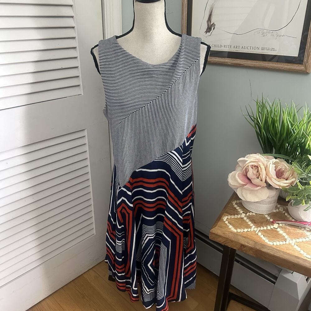 Maeve Anthropologie Dress XL Cameron Asymmetrical Striped Midi Artsy Boho Chic